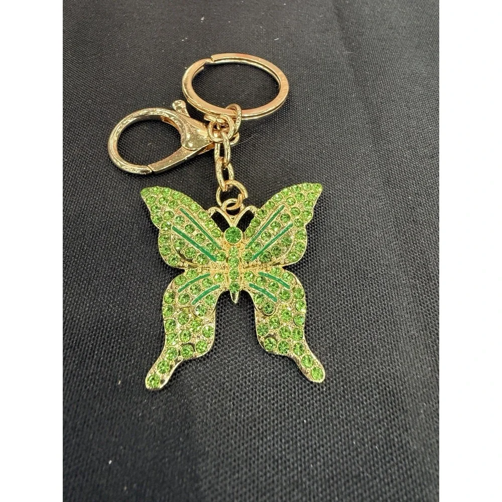 Butterfly Bows Rhinestone Key Chain Ring Charms Bling Silver Gold Butterflies
